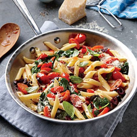 Grape Tomato, Olive, and Spinach Pasta
