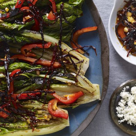 Grilled Romaine and Red Peppers with Ancho Vinaigrette