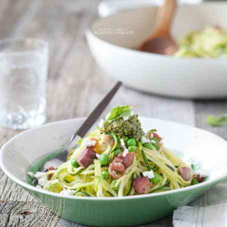 Zucchini Pesto Pasta with Peas