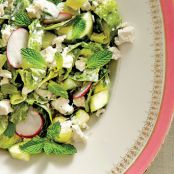 Spinach-and-Romaine Salad with Cucumbers, Radishes, and Creamy Mint Dressing