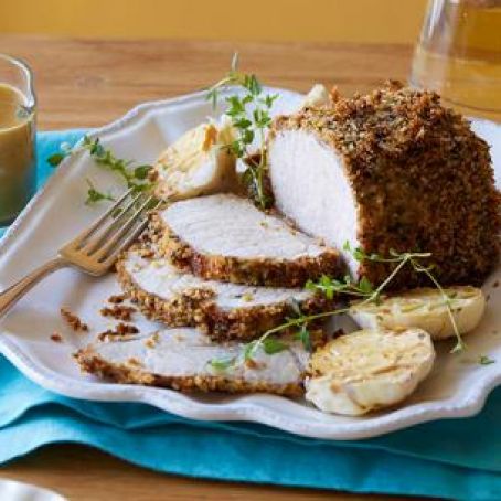 Herb and Garlic Roast Pork Loin with Honey Mustard Sauce