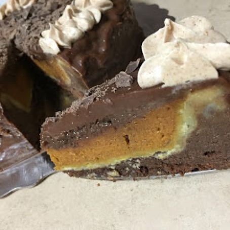 PIECAKEN-Pumpkin Pie in a Flourless Milk Chocolate Cake