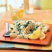 Pasta with Lemon Cream Sauce, Broccoli, and Peas