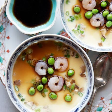 Chawan Mushi with Shrimp and Spring Peas