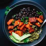 Spicy Sweet Potato and Green Rice Burrito Bowls
