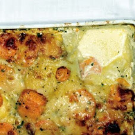 Scalloped Yukon Gold and Sweet Potato Gratin with Fresh Herbs