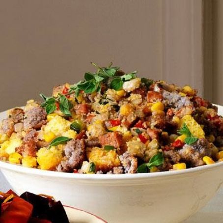 Blue & Yellow Cornbread Chorizo Stuffing