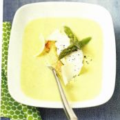 Cream of Asparagus Soup with Parmesan and Poached Eggs