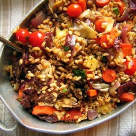 Warm Farro Salad with Roasted Vegetables and Fontina