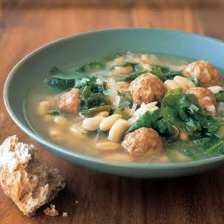 White Bean and Escarole Soup with Turkey Meatballs