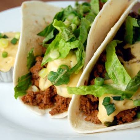 Chorizo, Poblano Soft Tacos with Pepper Jack Cheese Sauce