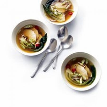 Poached Chicken with Bok Choy in Ginger Broth