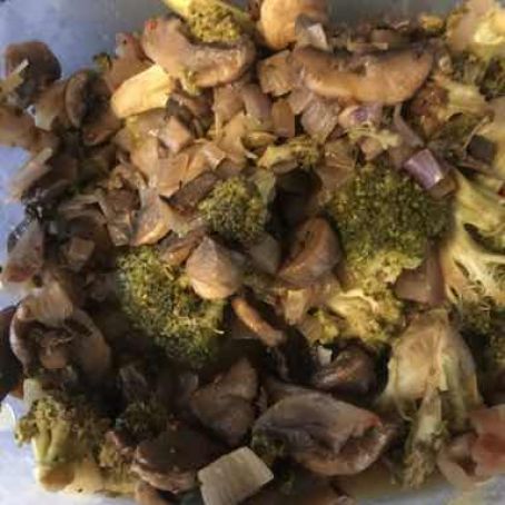 Roasted Broccoli with Sautéed Mushrooms & Shallot