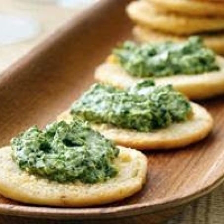 Parmesan Crostini with Spinach-Pesto Spread