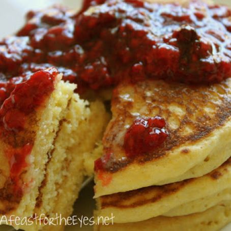 Cornmeal Pancakes with Rasperry Compote