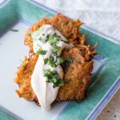 Southwestern Sweet Potato Latkes with Chipotle Sour Cream