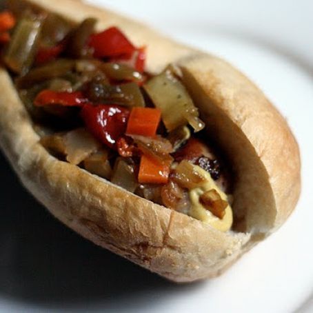 Italian Sausage With Caramelized Onions, Mustard, And Giardineria