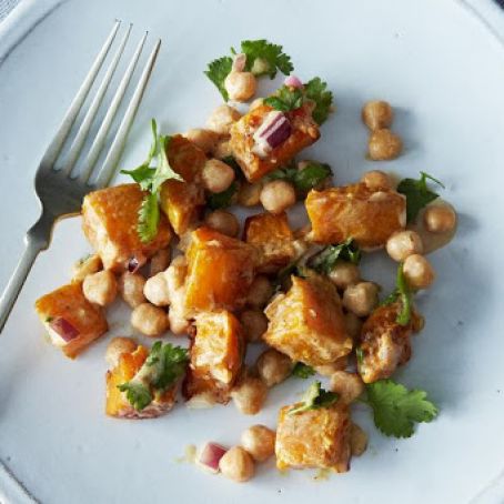 Warm Squash & Chickpea Salad with Tahini