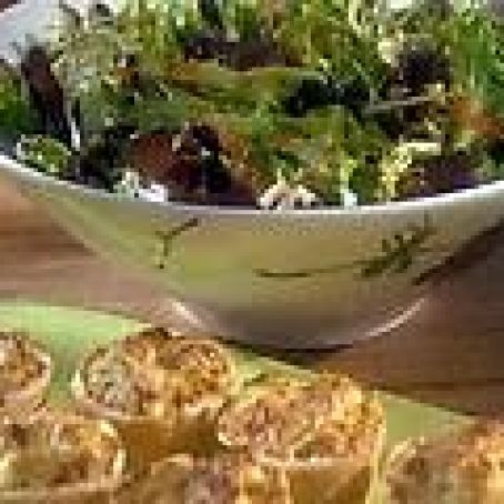 Baked Ricotta Bowls with Chicken and Parmesan and a Mixed Green Salad with Tomato-Basil Vinaigrette