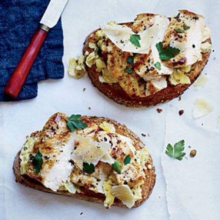 Open-Faced Chicken Sandwiches with Artichoke Pesto