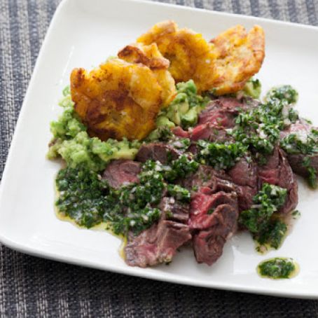 Hanger Steakwith Salsa Verde & Plantains