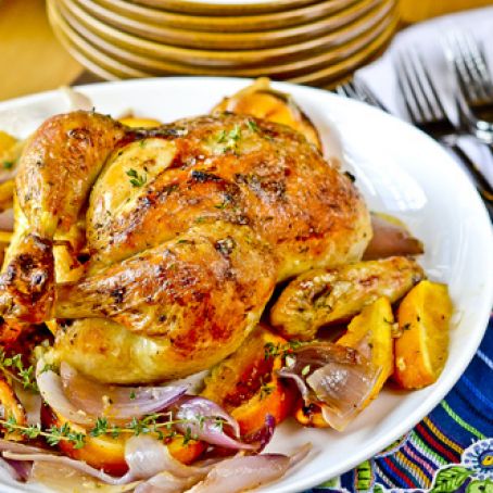 Garlic-Butter Rubbed Chicken with Roasted Oranges and Red Onions | Full Fork Ahead