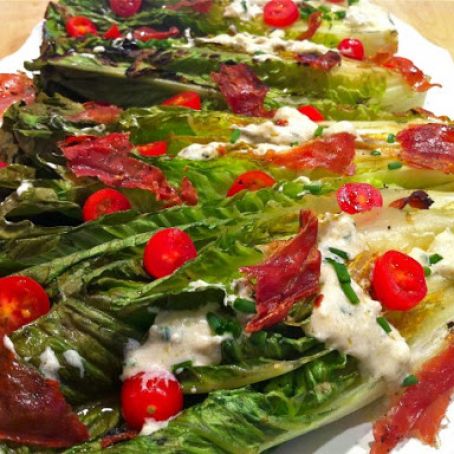 Grilled Romaine Saladwith Creamy Blue Cheese Dressing