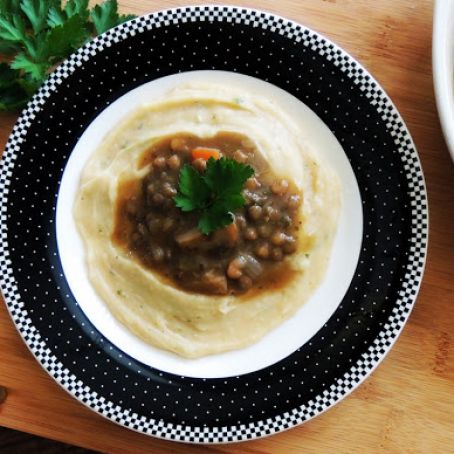Lentils with White Bean & Potato Mash