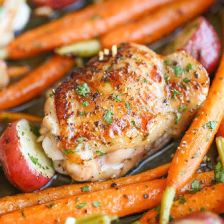 One Pan Roasted Chicken with Fall Vegatables