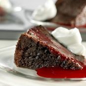 Triple Chocolate Pudding Cake with Raspberry Sauce