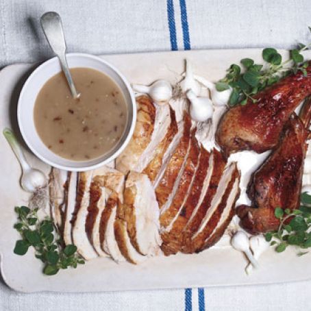 Salted Roast Turkey with Herbs and Shallot - Dijon Gravy