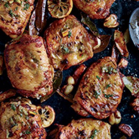 Golden Chicken Thighs with Charred-Lemon Salsa Verde