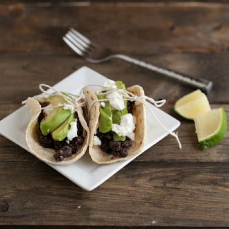 Spiced Black Bean, Grilled Avocado, and Goat Cheese Tacos