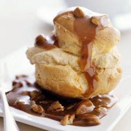 Pumpkin filled Cream Puffs with Maple Caramel Sauce