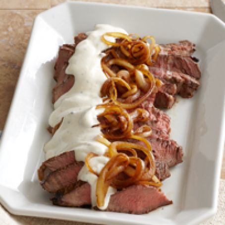 Smothered Sirloin Steak in Parmesan-Peppercorn Sauce