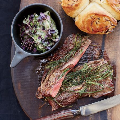 Griddled Gaucho Steak with Bread-and-Basil Salad