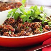 Paleo Sausage, Artichoke & Roasted Pepper Stuffed Mushrooms