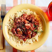 Lamb & Eggplant with Chiles over Orzo