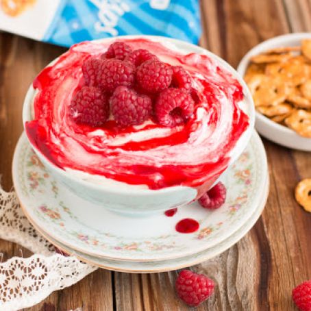 No Bake Cheesecake Dip with Raspberry Sauce