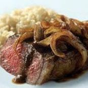 Strip Steak with Onion Wine Sauce