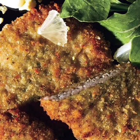 Crispy Pork Cutlets wtih Capters, Lemon, Arugula, and Chopped Eggs