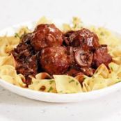 Veal and Pork Meatballs with Mushroom Gravy and Egg Noodles