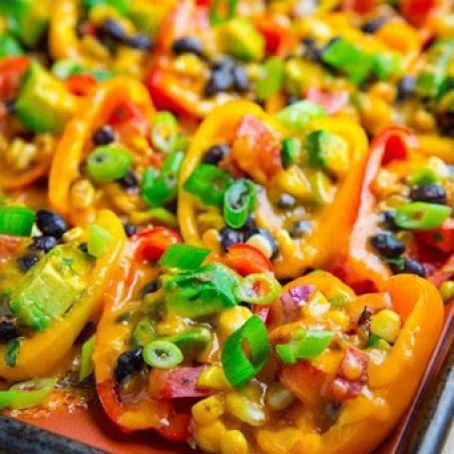 Mini Pepper Nachos with Corn, Black Beans and Avocado