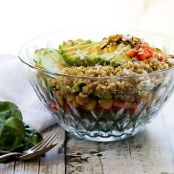 7-Layer Vegetarian Quinoa Salad with Tahini Dressing