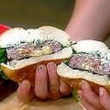 Inside-Out Bacon Cheeseburgers with Grilled Green Onion MayoRecipe courtesy Rachael Ray