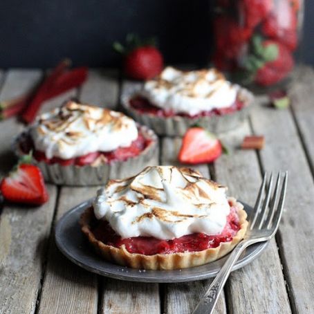 Strawberry Rhubarb Meringue Tartlets