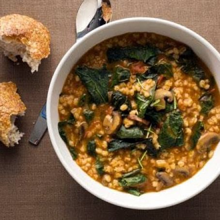 Barley Stew with Leeks, Mushrooms, and Greens