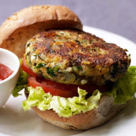 Chickpea, Cheese and Onion Burgers