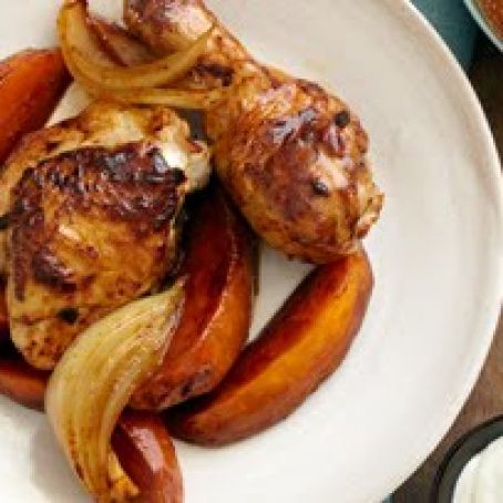 Pollo al limon y chile ancho con camotes