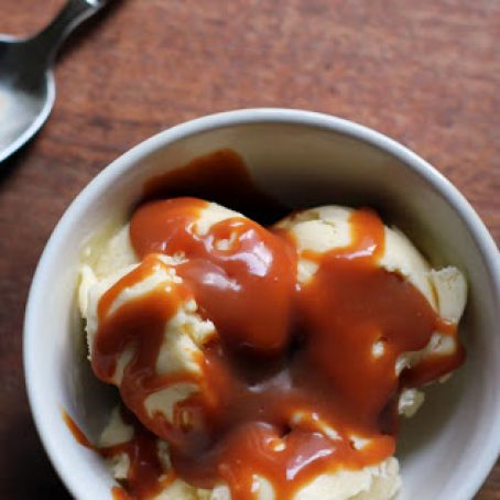 Salty Vanilla Frozen Custard with Salted Whiskey Caramel Sauce